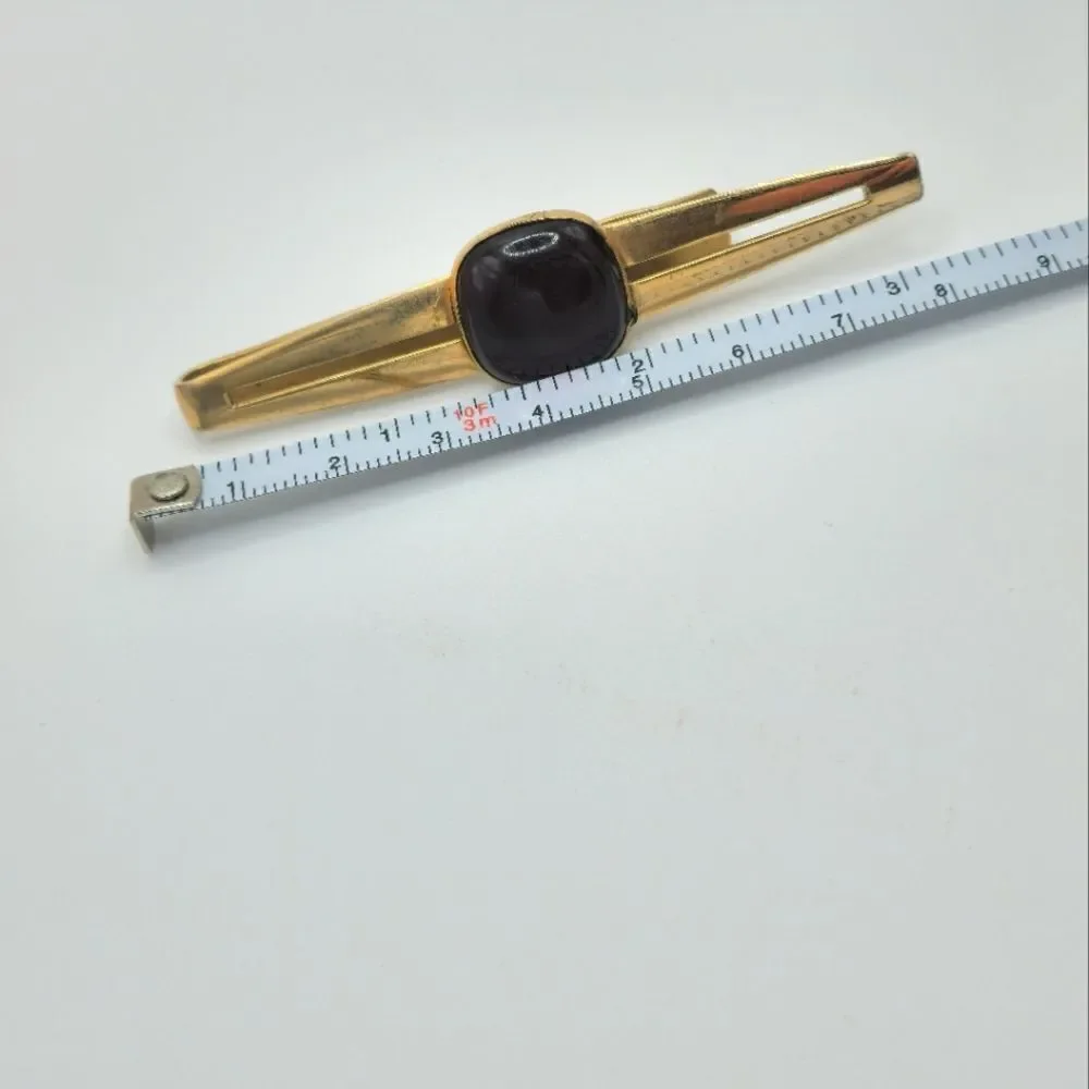 Men's Vintage Gold Ruby red bar tie clip